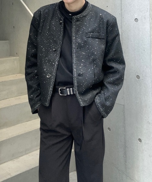 Otte ジャケット ノーカラージャケット スパーキングツイード