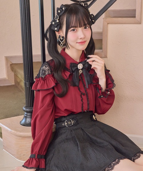 ROJITA ブラウス シャツ 肩レーシーフリル切替ブラウス