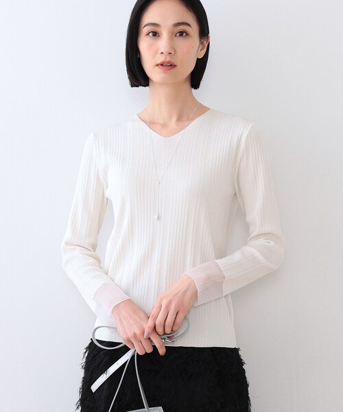 ニット セーター 春SALE！「洗える／袖口シアー」コンパクトVネックニット レディース