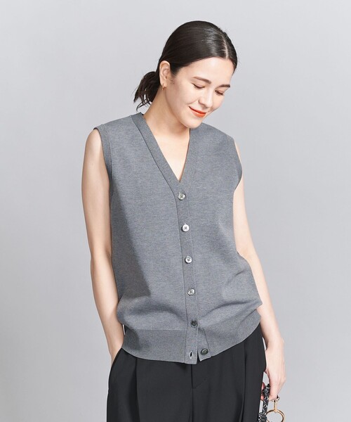 BEAUTY&YOUTH UNITED ARROWS フロントボタンニットベスト フロントボタン Vネック ニットベスト -ウォッシャブル