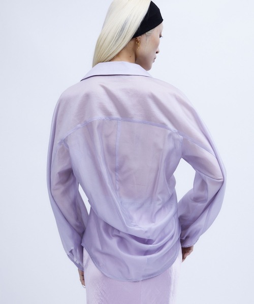 シャツ/ブラウス(長袖/七分) VOLUME SLEEVE SHEER KNIT TOPS SHEER VOLUME SLEEVE SHIRT / シアーボリュームスリーブシャツ（シャツ