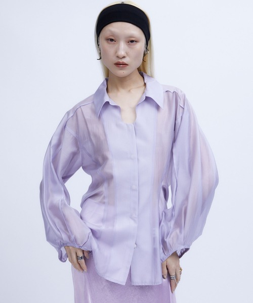 シャツ/ブラウス(長袖/七分) VOLUME SLEEVE SHEER KNIT TOPS SLY | 【2BUY10％OFF】SHEER CABLE KNIT COMPACT シャツ (シャツ