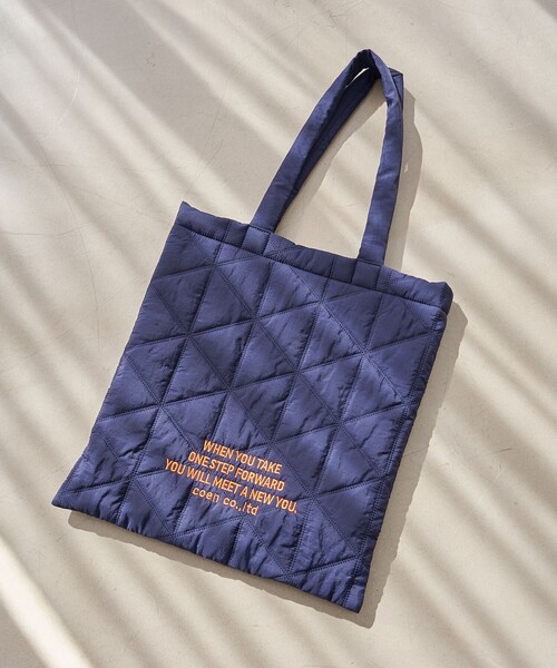 coen（コーエン） トートバッグ ロゴ刺繍 幾何柄 キルトトートバッグ