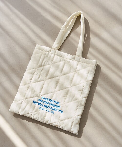 coen（コーエン） トートバッグ ロゴ刺繍 幾何柄 キルトトートバッグ 