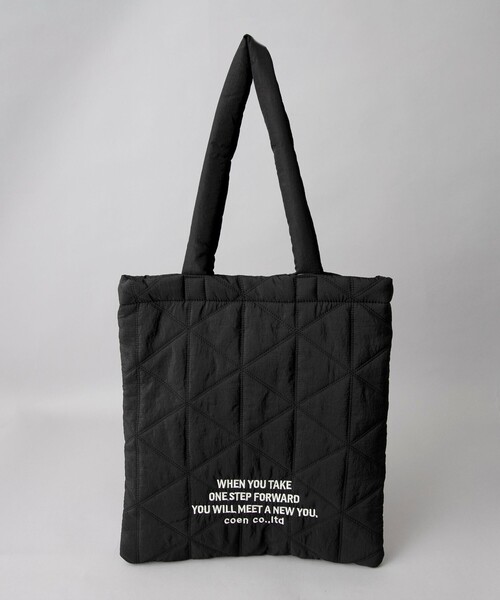 coen（コーエン） トートバッグ ロゴ刺繍 幾何柄 キルトトートバッグ
