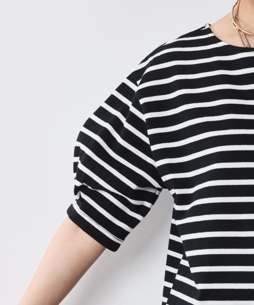 CHIC STYLE tシャツ ボーダータックパフスリーブカットソープル