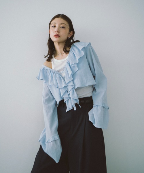 HANNE ブラウス シャツ レースアップフリルブラウス レディース