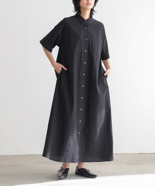 TSUHARU 黒 コットン 長袖 シャツワンピース TSUHARU 黒 コットン 長袖 シャツワンピース - メルカリ