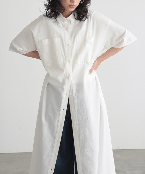 美品☆オーバーサイズ☆ジーンヘブンズ☆ワークポケットシャツワンピース☆カーキ index｜《7色展開/XS-LLサイズ》ダブルポケットスキッパーシャツ