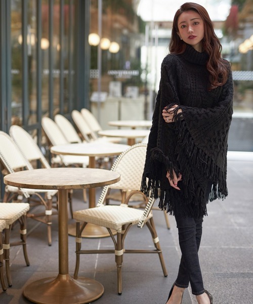 「emiriawiz」 ニットポンチョ FREE ブラック レディース_画像2