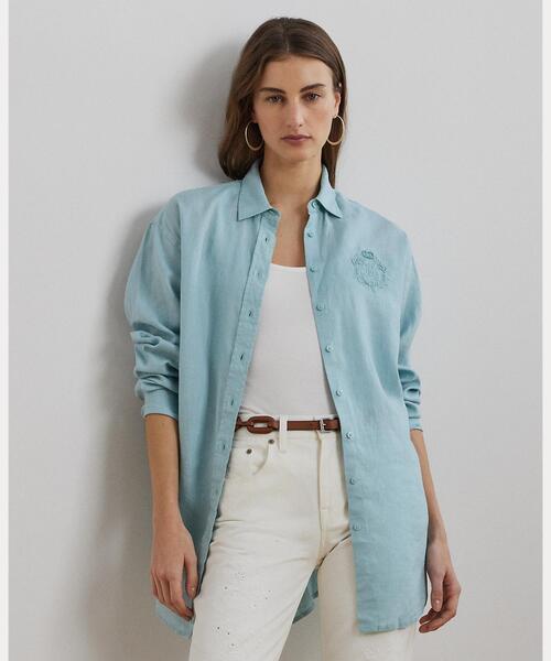 ローレン　ラルフローレン リネン　ブラウス　ロゴ入り LAUREN RALPH LAUREN（ローレン ラルフローレン） ブラウス シャツ