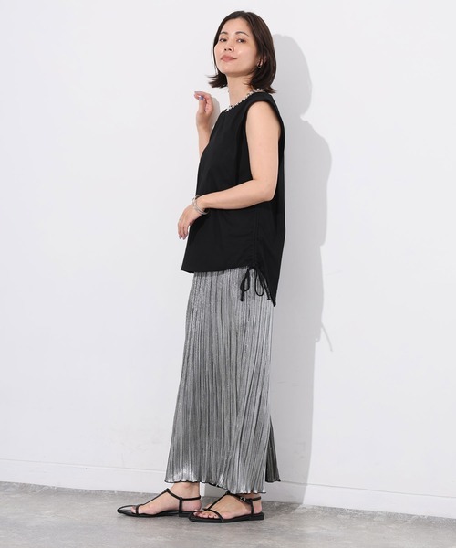 Floran tシャツ サイドドロストシャーリングトップス レディース