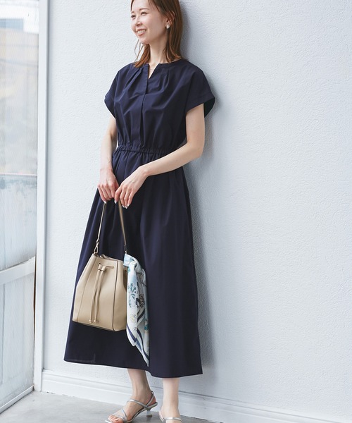 もんROPE PICNIC スキッパーシャツワンピース ネイビー ROPE' PICNIC シャツワンピース 「UVカット・接触冷感・イージー