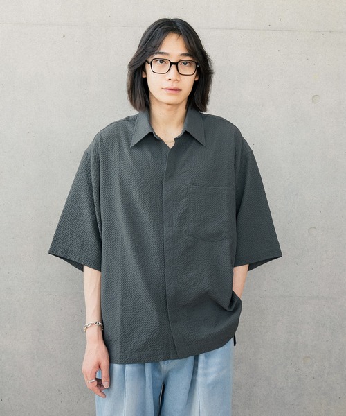 Nanmo. シャツ 半袖 シアサッカーショートスリーブシャツ メンズ