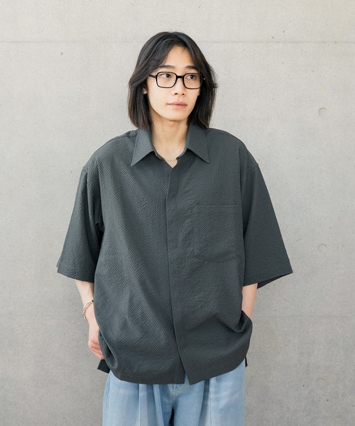 Nanmo. シャツ 半袖 シアサッカーショートスリーブシャツ メンズ