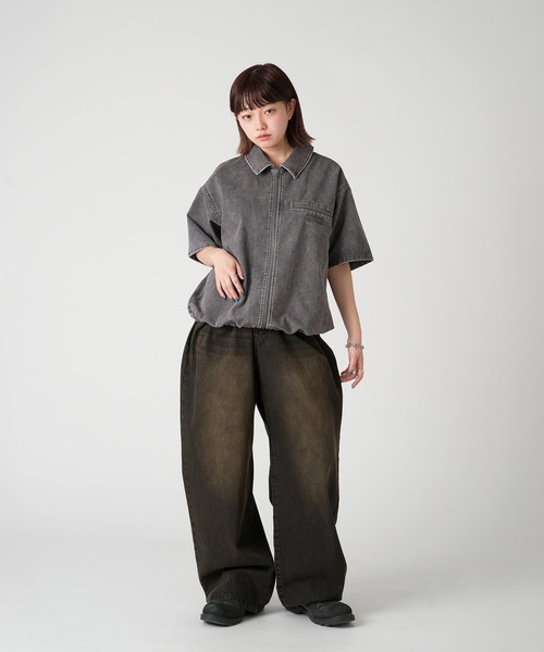 kutir シャツ VINTAGE LIKE DRAW CORD SHORT ZIP SHIRT