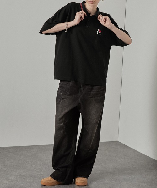 ポロシャツ 「Alfred Alex」ハートロゴ刺繍ビッグ鹿の子ポロシャツ