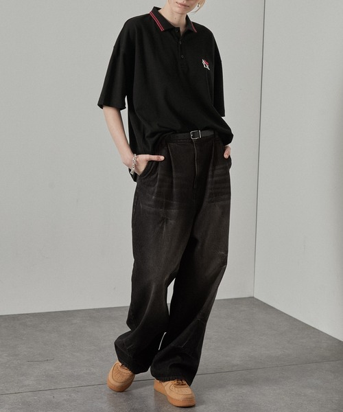 ポロシャツ 「Alfred Alex」ハートロゴ刺繍ビッグ鹿の子ポロシャツ