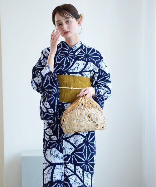 utatane 浴衣 有松絞り浴衣3点セット 極み 麻の葉芭蕉 紺
