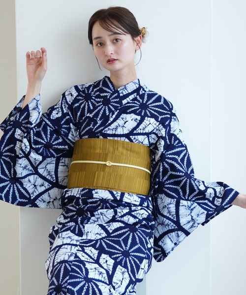 utatane 浴衣 有松絞り浴衣3点セット 極み 麻の葉芭蕉 紺