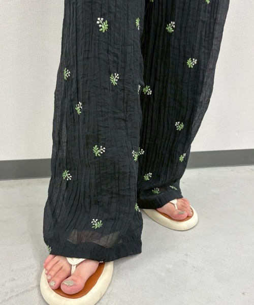 Unitage パンツ フラワー刺繍イージーパンツ レディース