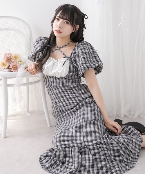 ヨークフリルバルーンスリーブマーメイドワンピース　DearMyLoveRose DearMyLoveRose ワンピース ヨークフリルバルーンスリーブ