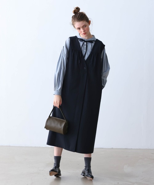 新品　KELEN 2WAY APRON DRESS ワンピース Kelen ワンピース 「KELEN / ケレン」前後2WAY Vネックエプロン