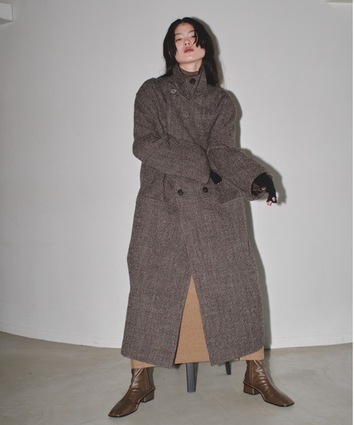 トゥデイフル コート36 ブラウン ウール混合ブラウンピーコート トゥデイフル コート36 ブラウン ウール混合ブラウンピーコート