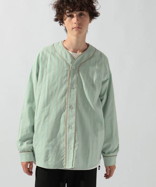 ニコアンド【Make Stuff\"25】　てぃらベースボールシャツ・グレー　新品 niko and…（ニコアンド） シャツ ストライプベースボールシャツ メンズ