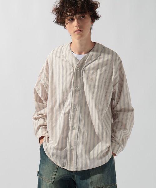 niko and…（ニコアンド） シャツ ストライプベースボールシャツ メンズ