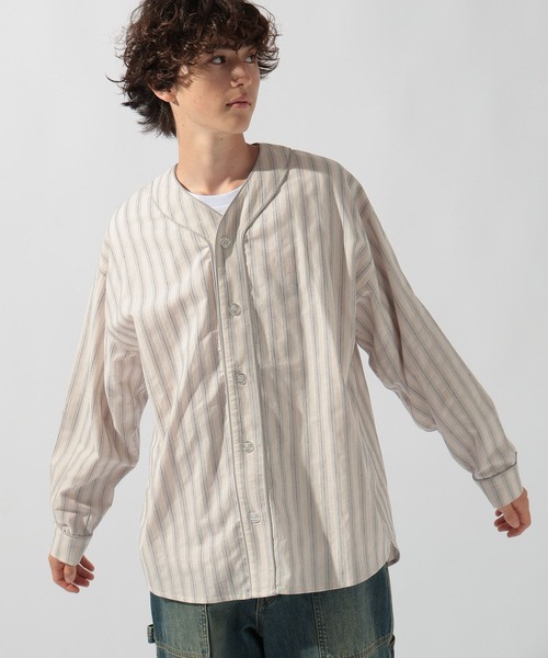 niko and…（ニコアンド） シャツ ストライプベースボールシャツ メンズ