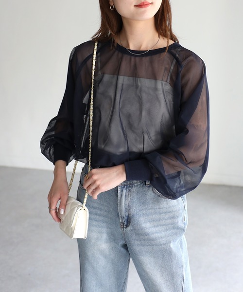 「Riberry」 長袖カットソー MEDIUM ネイビー レディース