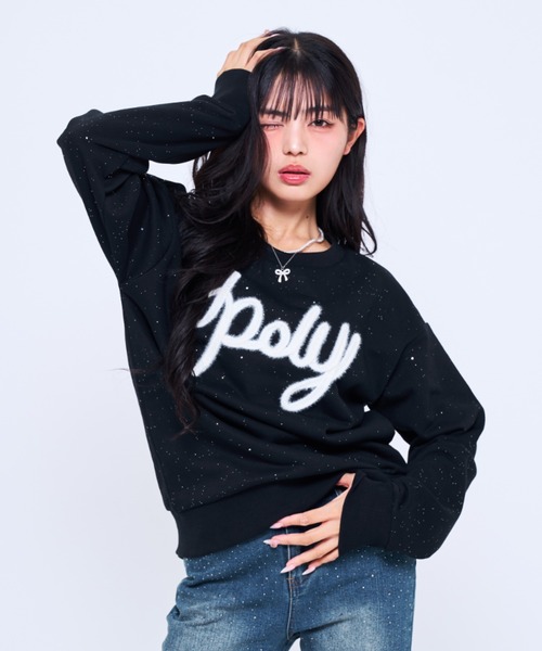 MARK&LONA トレーナー スウェット レディースウェア ロゴ ラメ Poly Jam トレーナー スウェット Fur logo sweat / ファーロゴラメ