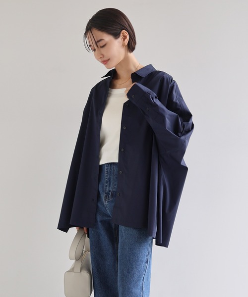 evernavy tシャツ テレコリブラウンドネックプルオーバー レディース