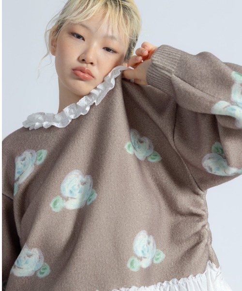 monepine ニット セーター lace lace rose knit／レース薔薇ニット