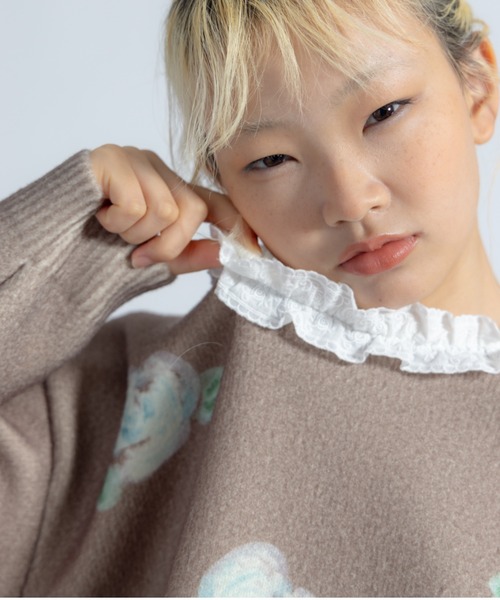 monepine ニット セーター lace lace rose knit／レース薔薇ニット