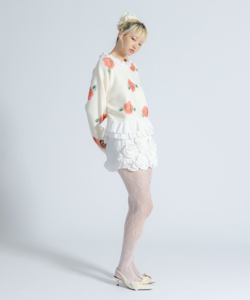 monepine ニット セーター lace lace rose knit／レース薔薇ニット