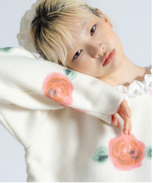 monepine ニット セーター lace lace rose knit／レース薔薇ニット