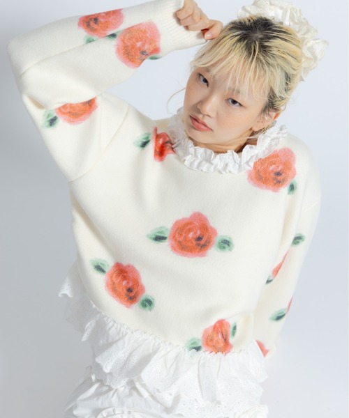 monepine ニット セーター lace lace rose knit／レース薔薇ニット
