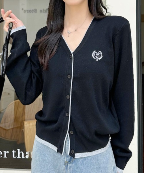 Ada. カーディガン Vネック パイピング デザイン カーディガン