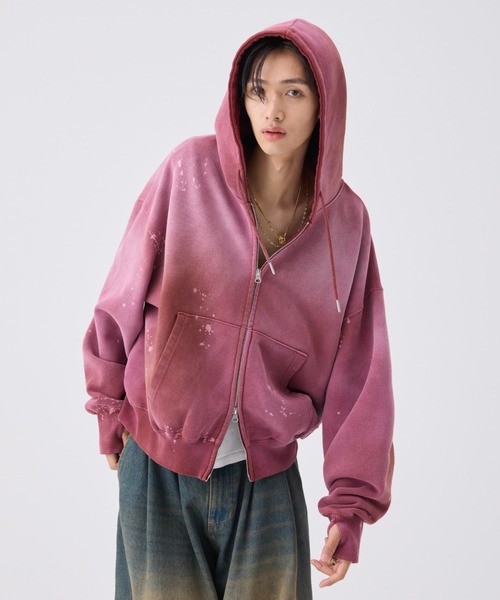 soerte パーカー Heavy weight double zip-up hoodie（decadent paint
