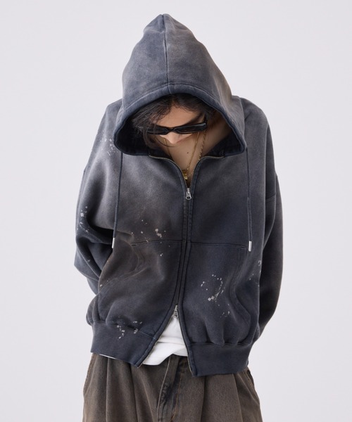 soerte パーカー Heavy weight double zip-up hoodie（decadent paint