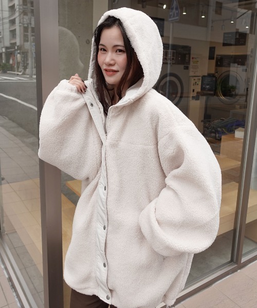 アウター ブルゾン レディース スタンド フード ボアアウター 男女兼用 ユニセックス フード 防寒対策 ゆったり ビッグシルエット 冬 軽量 CORNERS（コーナーズ） ブルゾン アウター ボアビッグシルエットフード