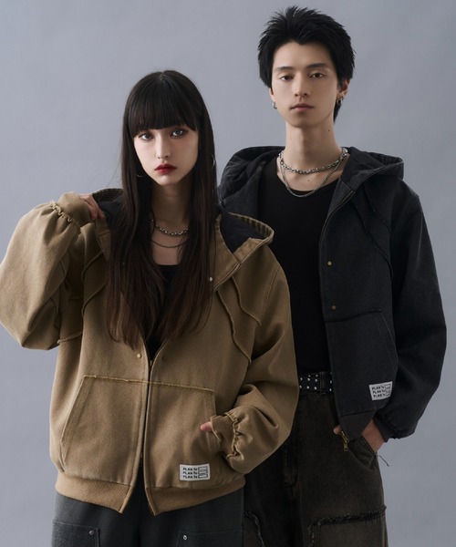 PLAN To パーカー Aged Duck Cropped Double-Zip Hoodie / エイジド