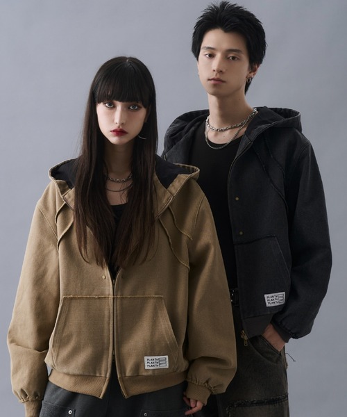 PLAN To パーカー Aged Duck Cropped Double-Zip Hoodie / エイジド