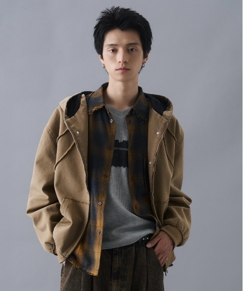 PLAN To パーカー Aged Duck Cropped Double-Zip Hoodie / エイジド PLAN To パーカー Aged Duck Cropped Double-Zip Hoodie / エイジド