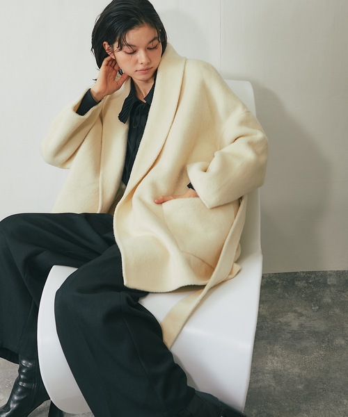 【新品】ORCIVAL✖️BEAMS 別注　ミドルコート　M フード　丸襟 ORCIVAL（オーシバル） ウールモッサ ベルテッドコート #OR-A0415 LMO