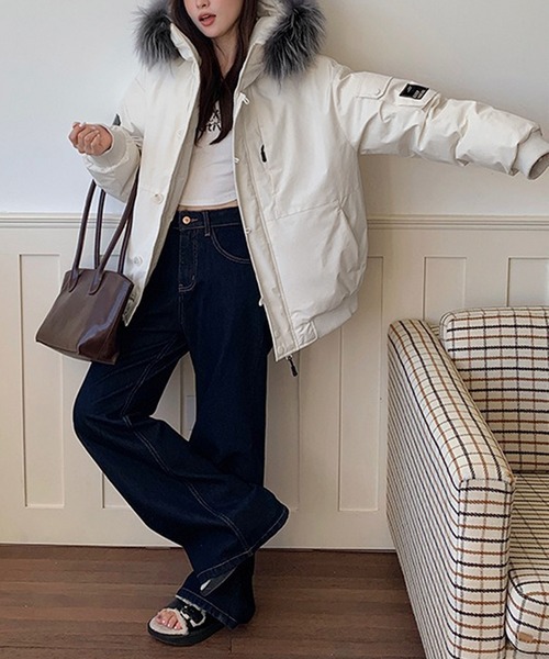 ダウンコート ダウンジャケット ファーフード付き中綿ジャケット