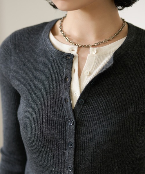 カーディガン bicolor layered knit cardigan /配色レイヤード長袖 