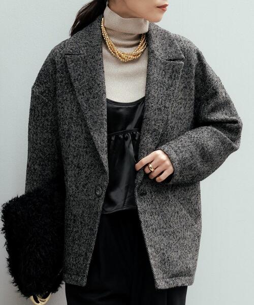 INDIVI GALLEST コート チェスターコート ネップツイードコクーン